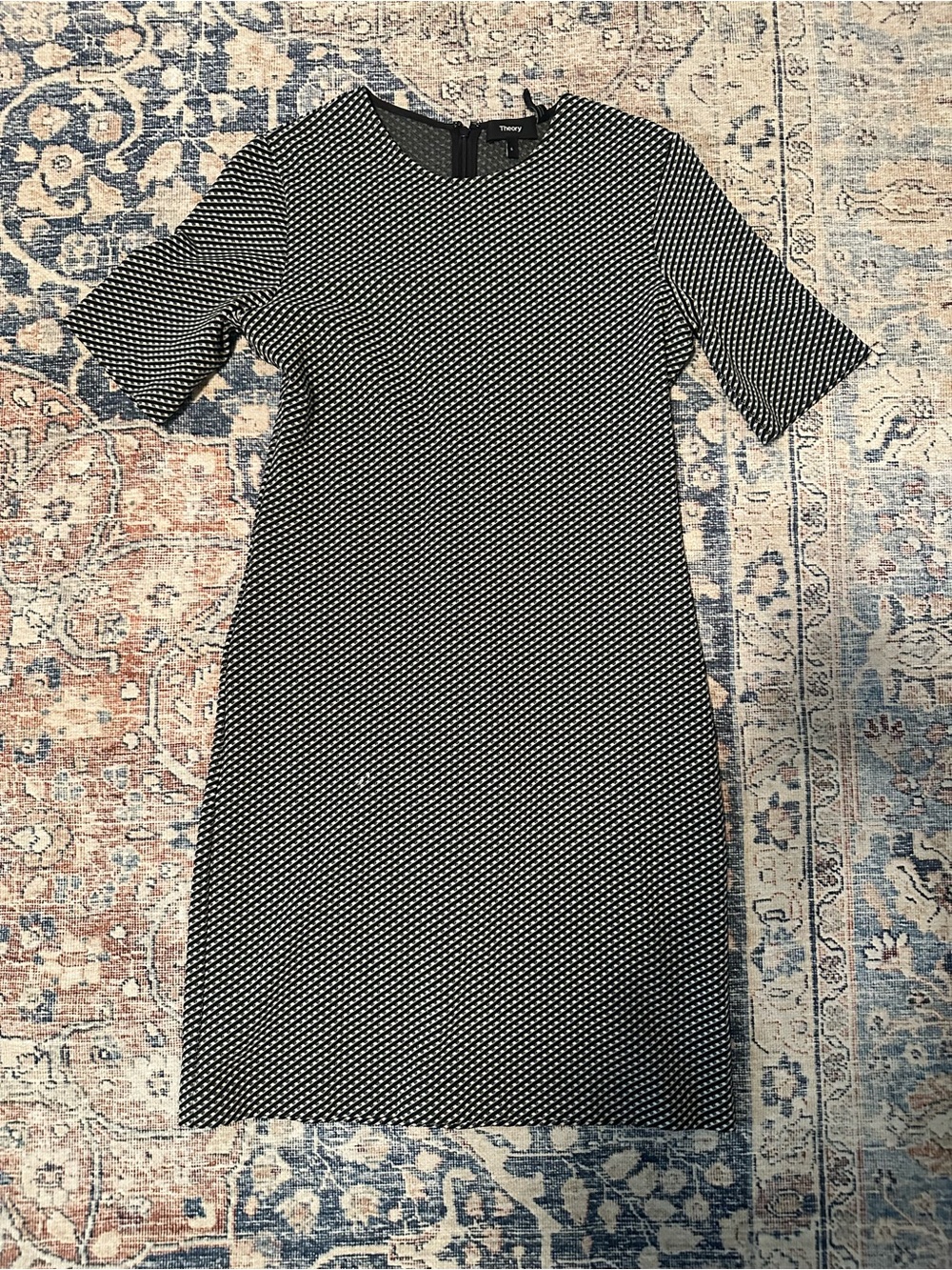 Theory Black & White Diagonal Textured Mini Dress